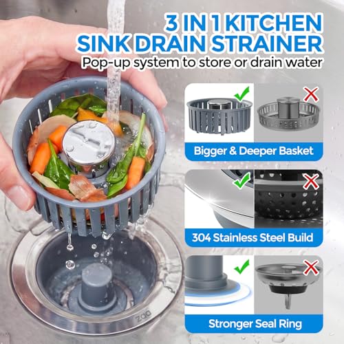 3 in 1 Kitchen Sink Drain Strainer Stopper Removable Basket - Product Imagery