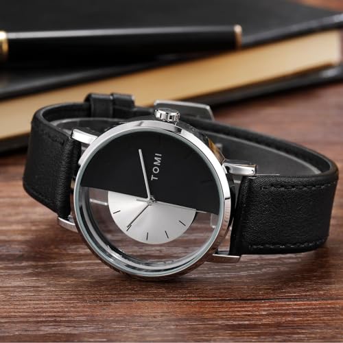 Unisex Transparent Half-Hollowed Classic Minimalist Quartz Watch - Product Imagery