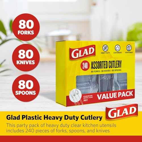 Glad Clear Disposable Cutlery Set, Forks Knives and Spoons, 240 - Product Imagery