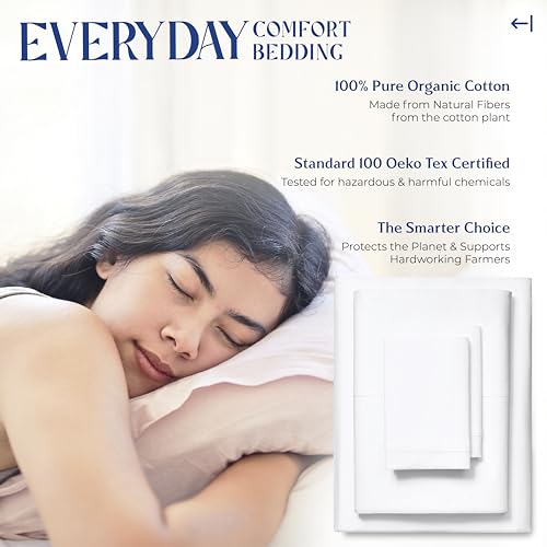 Mayfair Linen 100% Organic Cotton Sheets Queen Size - 4 PC White - Product Imagery