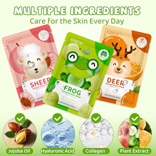 KONEUK 14 Pack Kids Face Mask Set, Cute Animal Face Masks - Product Imagery