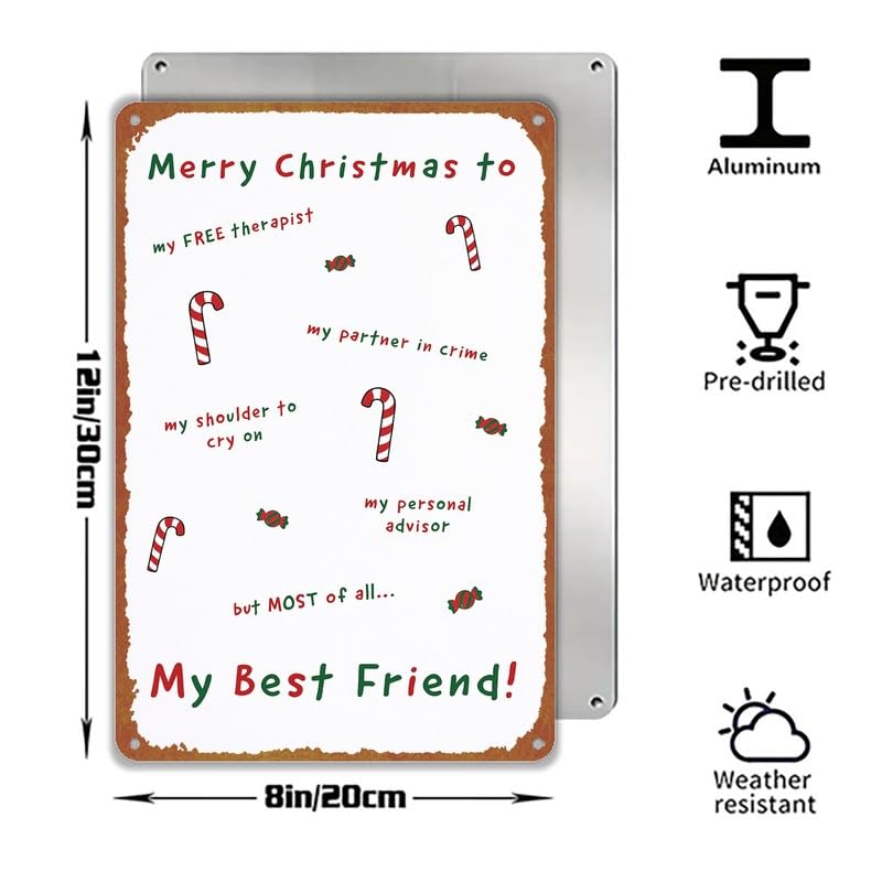 Vintage Merry Christmas My Best Friend Print Metal Sign 8x12 - Product Imagery