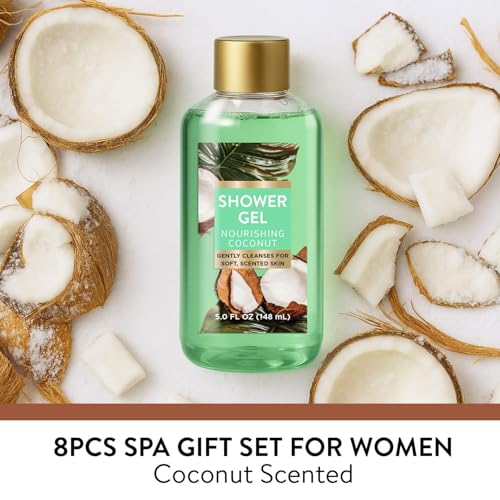 Spa Gift for Women, 8 Piece Luxury Coconut Bath Set with Bubble - Product Imagery