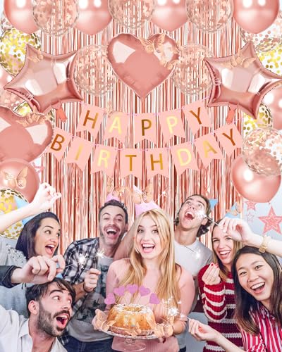 Happy Birthday Party Decorations with Banner Balloons for Women - Product Imagery