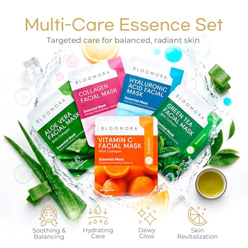 10 Pack Mixed Face Mask Set with Collagen, Hydrating Sheet Mask - Product Imagery