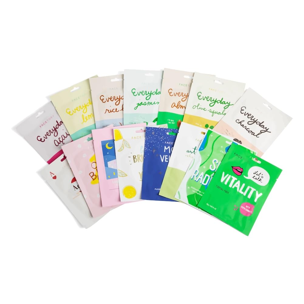FACETORY Korean Face Mask Gift Set in Stylish Box, 15 Count - FACETORY