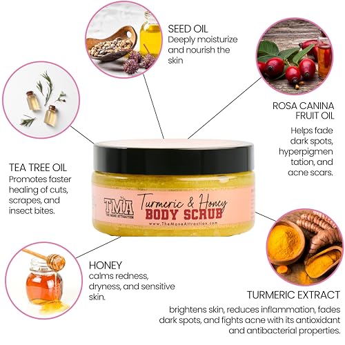 Turmeric Honey Body Scrub 8oz – Exfoliating Scrub for Dark - Product Imagery