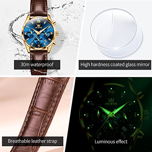 OLEVS Women's Watches Brown Leather Strap Analog Quartz Rose - Product Imagery