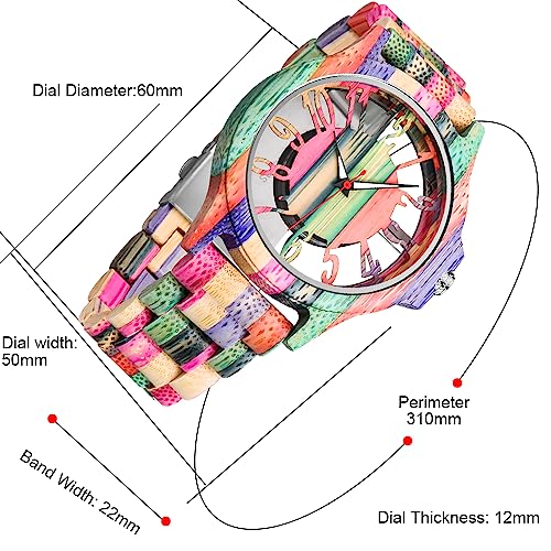 Wooden Watches for Men Handmade Colorful Bamboo Engraved Wood - Product Imagery