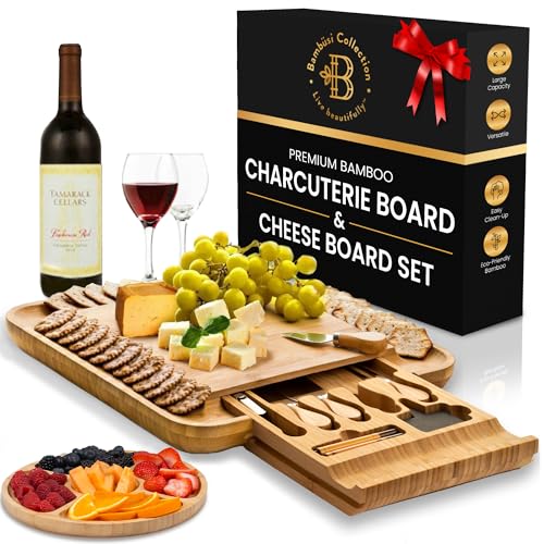 Charcuterie Boards Gift Set, Bamboo Cheese Board with Serving - Product Imagery
