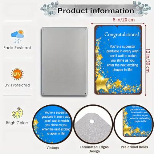 8x12 Inch Aluminum Graduation Congratulations Sign, Blue Gold - Product Imagery