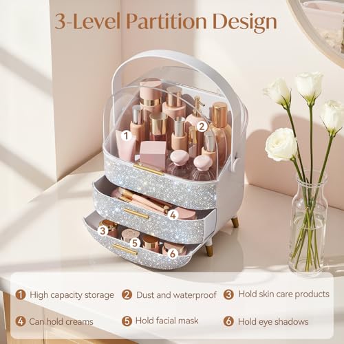 Bling Makeup Organizers, Cosmetic Display Case with Clear Cover, - Product Imagery