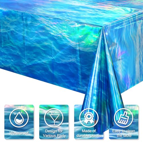 3Pcs 54 x 108 Inch Iridescent Ocean Waves Plastic Tablecloths - Product Imagery