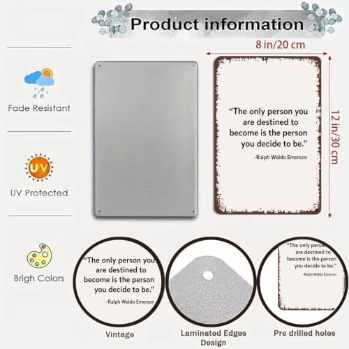 8x12 Inch Aluminum Metal Motivational Quote Wall Sign, - Product Imagery