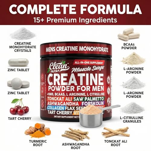 Clean Nutra Creatine Powder for Men + HMB BCAA L Arginine L - Product Imagery