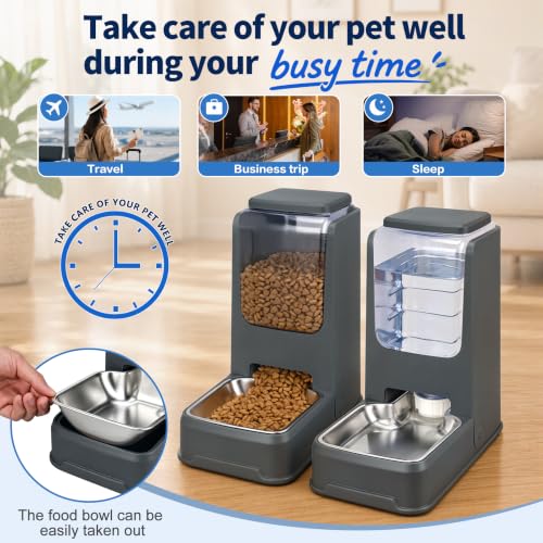 2 Pack Automatic Cat Feeder and Water Dispenser Set with Dog - Product Imagery