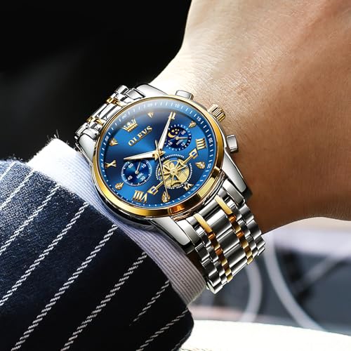 OLEVS Men's Stainless Steel Chronograph Watch, Large Face Easy - Product Imagery