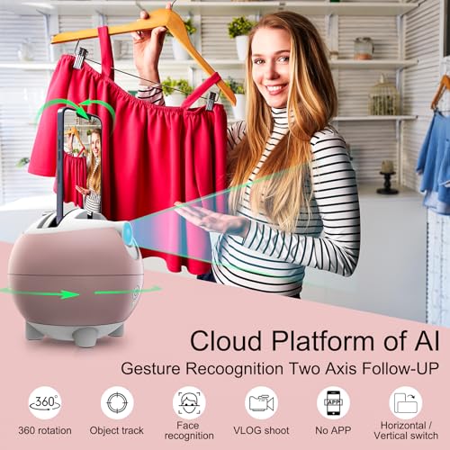 Auto Face Tracking Tripod, 360° Rotating AI-Powered Cell Phone - Product Imagery