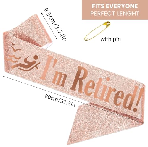 I’M RETIRED! Sash – Glitter Retirement Sash with Pin, Funny - Product Imagery