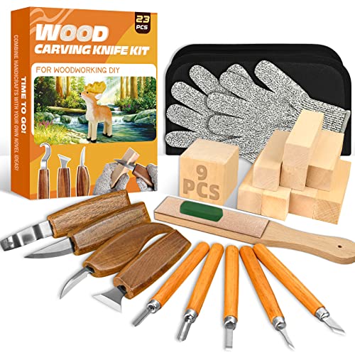 Wood Carving Kit, 23pcs Wood Carving Tools with 4 Wood Carving - Product Imagery