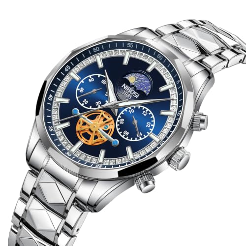 NIBOSI Men's Analog Chronograph Watch, Multifunction Moon Phase - Product Imagery
