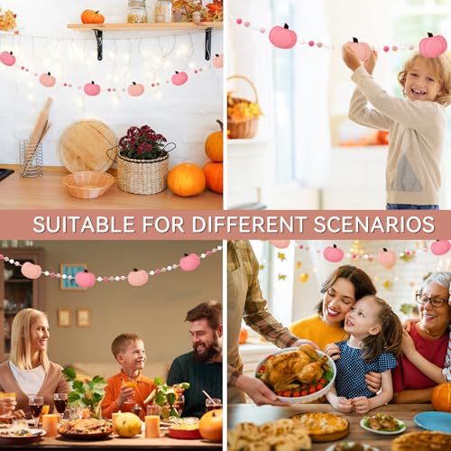 8.6FT Felt Pumpkin Garland Fall Pom Pom Banner Decorations, - Product Imagery