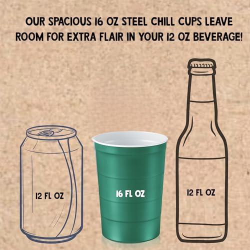Steel Chill Cups 16 oz. Durable & Reusable Party Cups, Green, 12 - Product Imagery