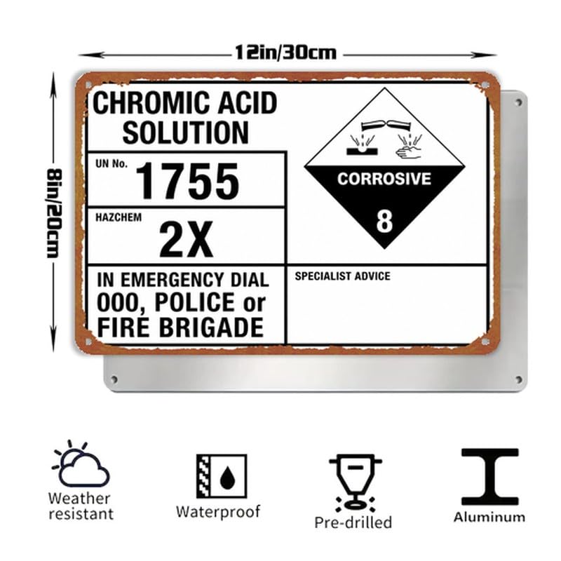 Interesting Metal Sign Chromic Acid Corrosive Warning Wall Decor - Product Imagery
