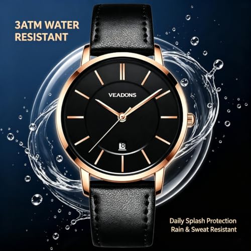 VEADONS Unisex Wrist Watch for Women Men Leather Band Quartz - Product Imagery