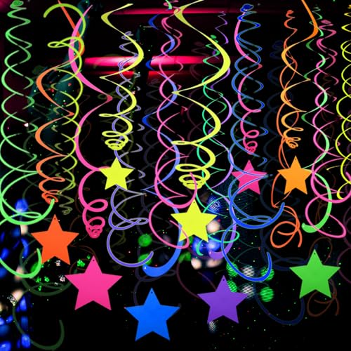 56 Pieces UV Hanging Swirls Decorations Paper Neon Streamer for - Product Imagery