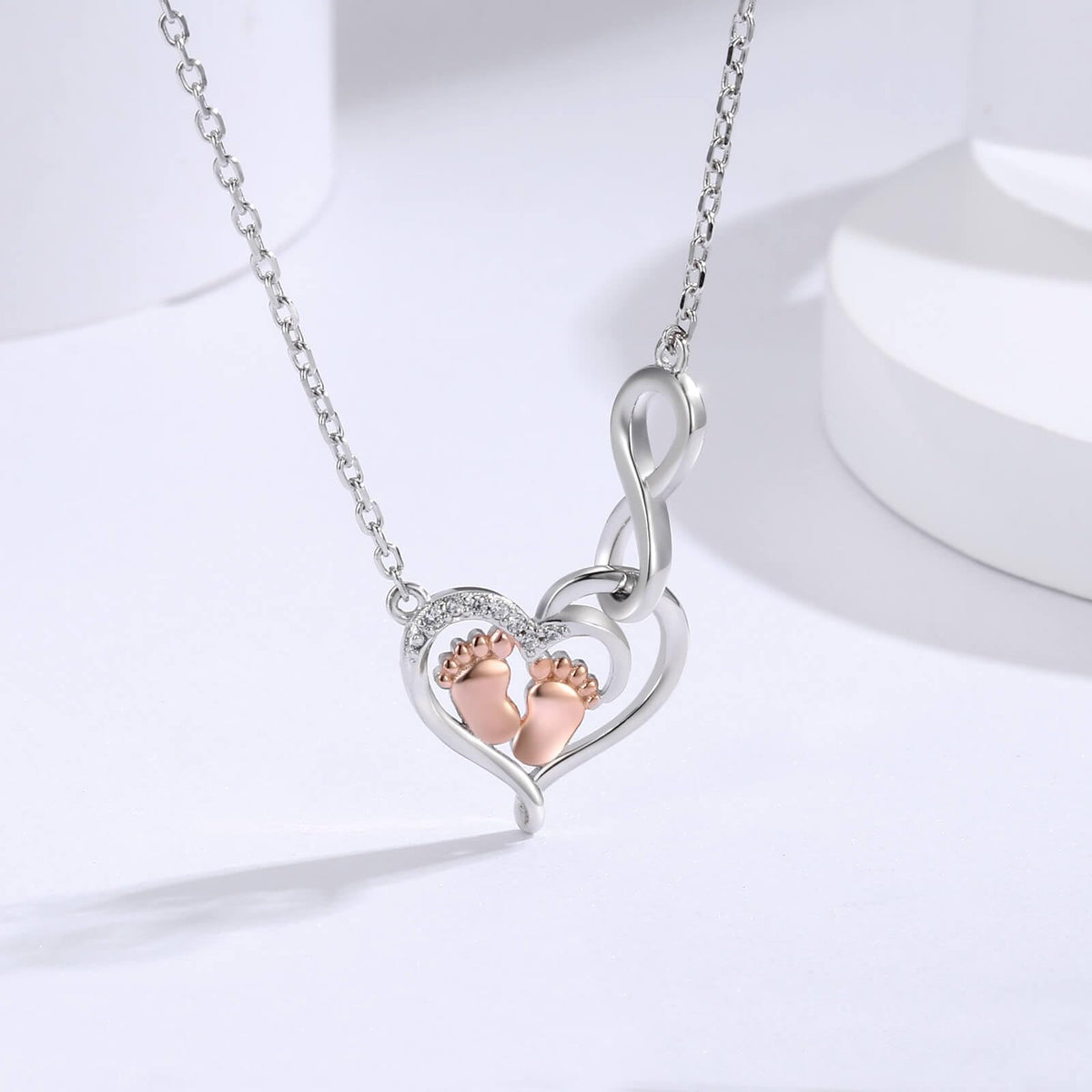 925 Sterling Silver Infinity Heart Little Feet Necklace for - sagrence Official Imagery - 3