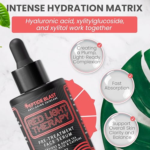 Red Light Therapy Pre Treatment Serum with Peptides, Green Tea & - Product Imagery