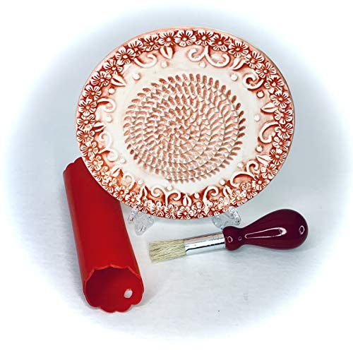 Premium Ceramic Garlic Grater Plate Set - Red Embossed - Product Imagery