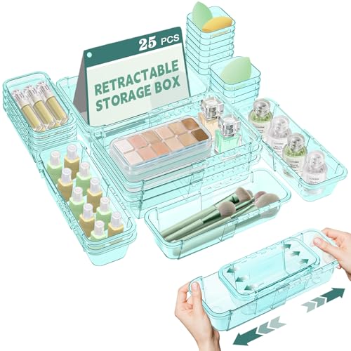 25 Pcs Clear Drawer Organizer, Adjustable Drawer Storage Box, - Product Imagery