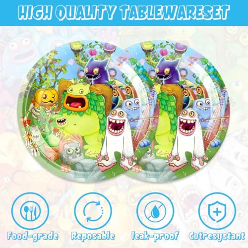 40pcs Singing Monsters Party Supplies include 20 plates, 20 - Product Imagery