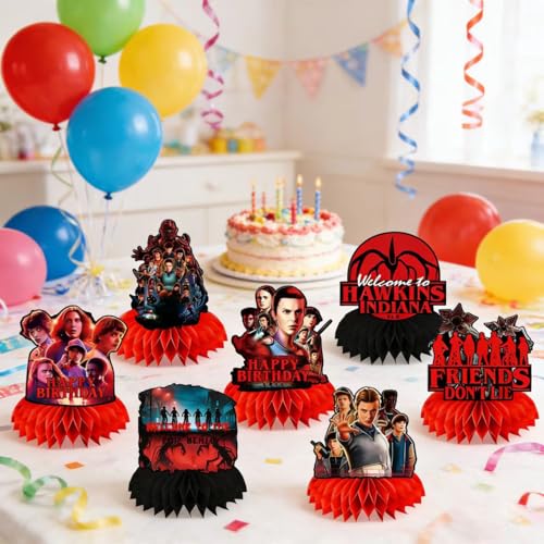 9Pcs Stranger Birthday Party Supplies, Honeycomb Centerpieces - Product Imagery