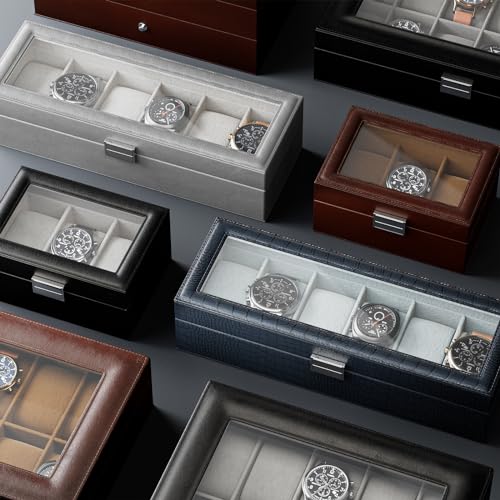 ProCase Watch Box, 3 Slot Mens Watch Display Case, CrocCobaltBlue - Product Imagery