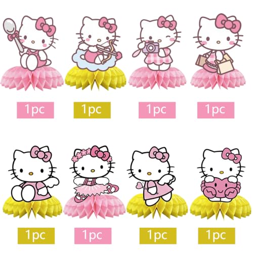 Kitty Birthday Party Supplies , 8Pcs Honeycomb Centerpieces for - Product Imagery
