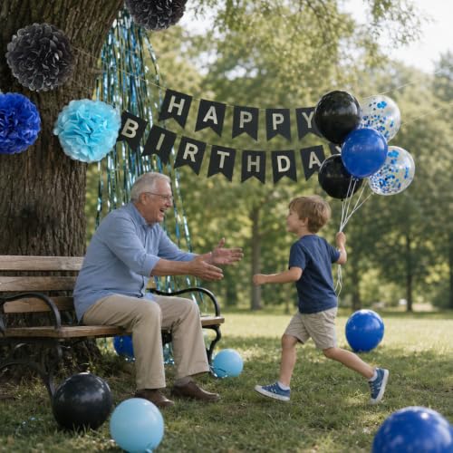 ANSOMO Blue and Black Happy Birthday Party Decorations for Boys - Product Imagery
