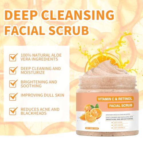 Vitamin C Face Scrub, Exfoliating Facial Wash with Retinol, - Product Imagery