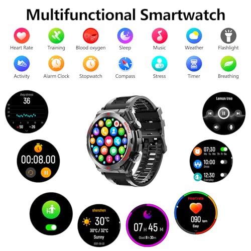 Military Smart Watch,1.52-Inch Smartwatch with Text and - Product Imagery