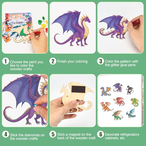 24 Set Dragon Party Favors DIY Wooden Dragon Painting Craft Kit - Product Imagery