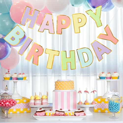 Pre-Strung Happy Birthday Banner - Pastel Macaron Party - Product Imagery