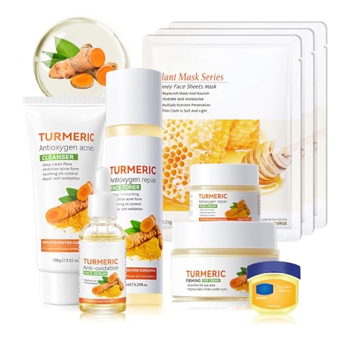 9 Pcs Turmeric Skin Care Set with Facial Cleanser,Toner,Face - Product Imagery