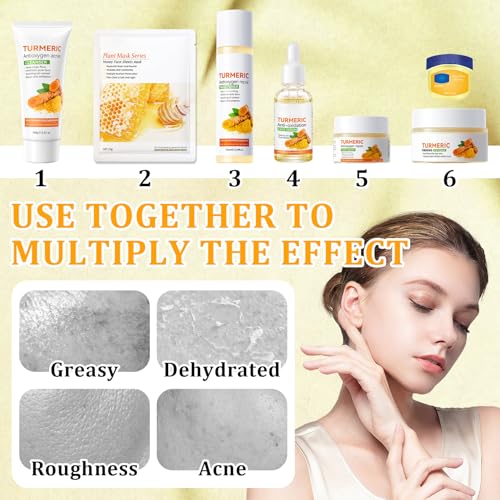 9 Pcs Turmeric Skin Care Set with Facial Cleanser,Toner,Face - Product Imagery