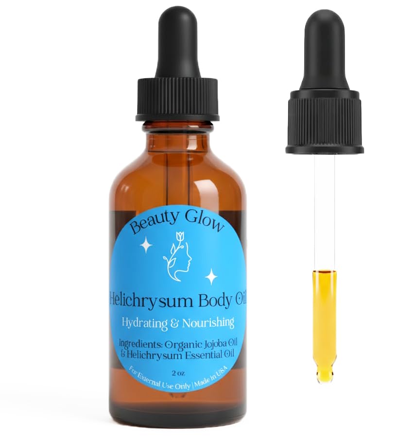 Beauty Glow Helichrysum Essential Oil for Skin Veins Bruises & Organic Jojoba - Beauty Glow Official Product View 1