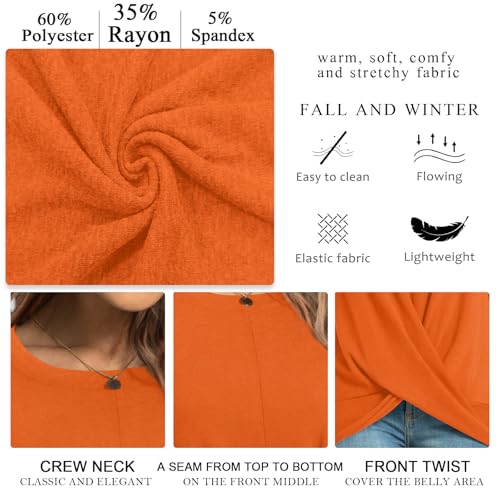 Women Tunic Tops, Long Sleeve Crewneck Shirt Twist Front Blouse - Product Imagery