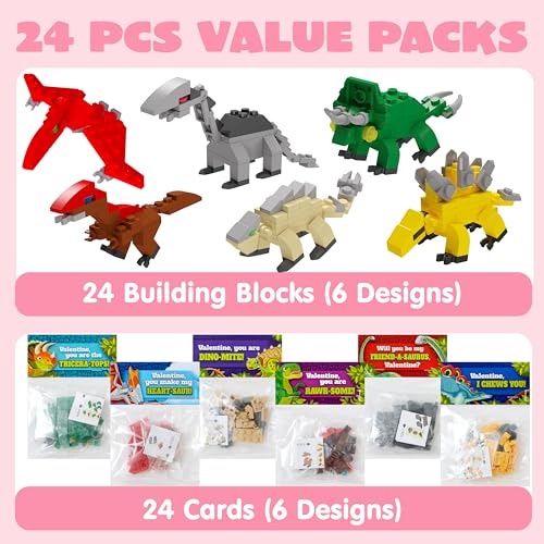 JOYIN 24 Packs Valentines Day Cards with Dinosaur Building - Product Imagery