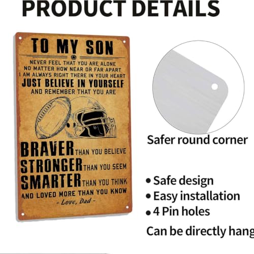 Vintage Football Theme Aluminum Metal Sign, 8x12 Inch, To My Son - Product Imagery