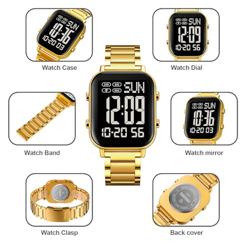 FANMIS Men's Digital Watch Stainless Steel Big Numbers Square - Product Imagery
